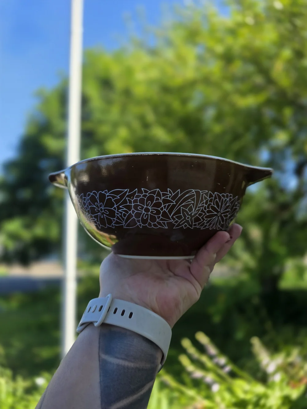 Vintage Pyrex Brown and Tan Floral Nesting Bowls - Set of 4